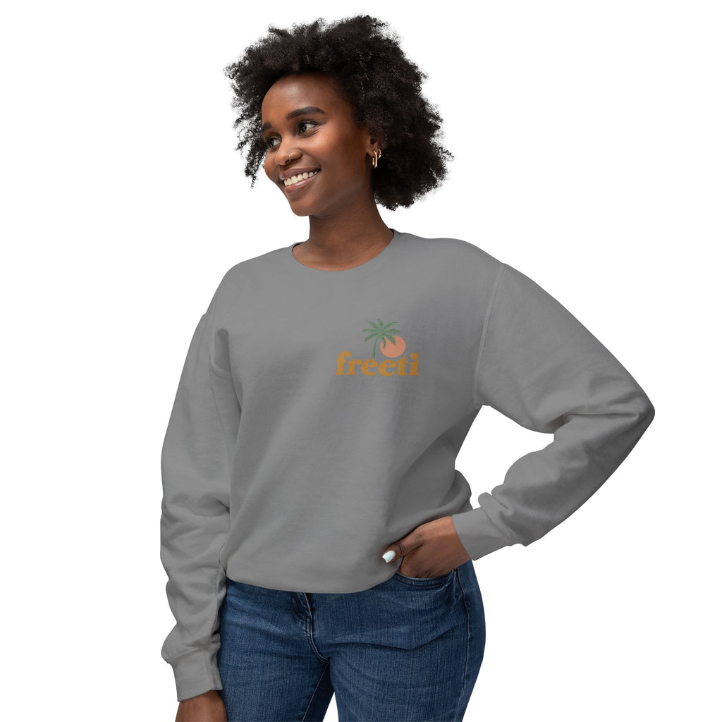 Tropical 'Freeti' Unisex Crewneck Sweatshirt, Lightweight Casual Wear, Summer Vibes, Gift for Her/Him, Cozy Lounge Top