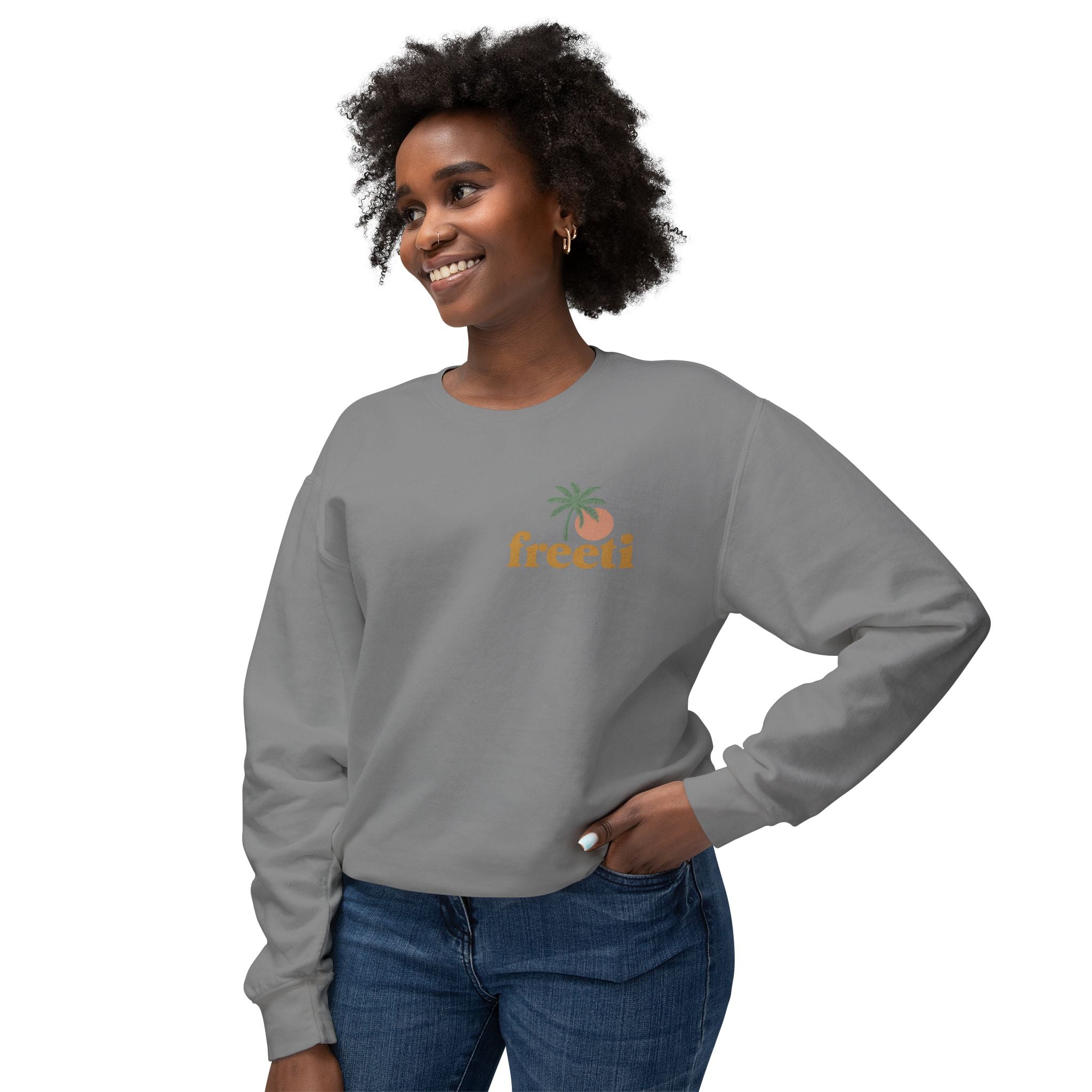 Tropical 'Freeti' Unisex Crewneck Sweatshirt, Lightweight Casual Wear, Summer Vibes, Gift for Her/Him, Cozy Lounge Top