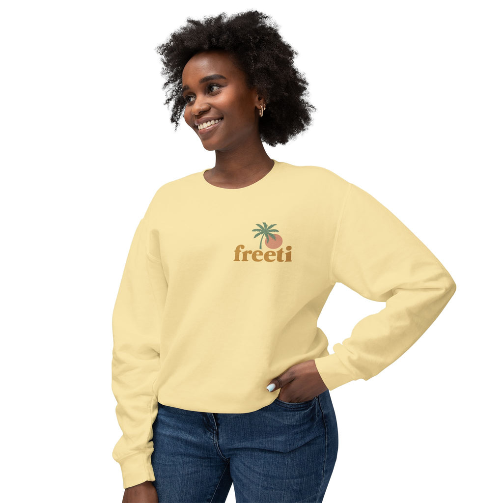 Tropical 'Freeti' Unisex Crewneck Sweatshirt, Lightweight Casual Wear, Summer Vibes, Gift for Her/Him, Cozy Lounge Top