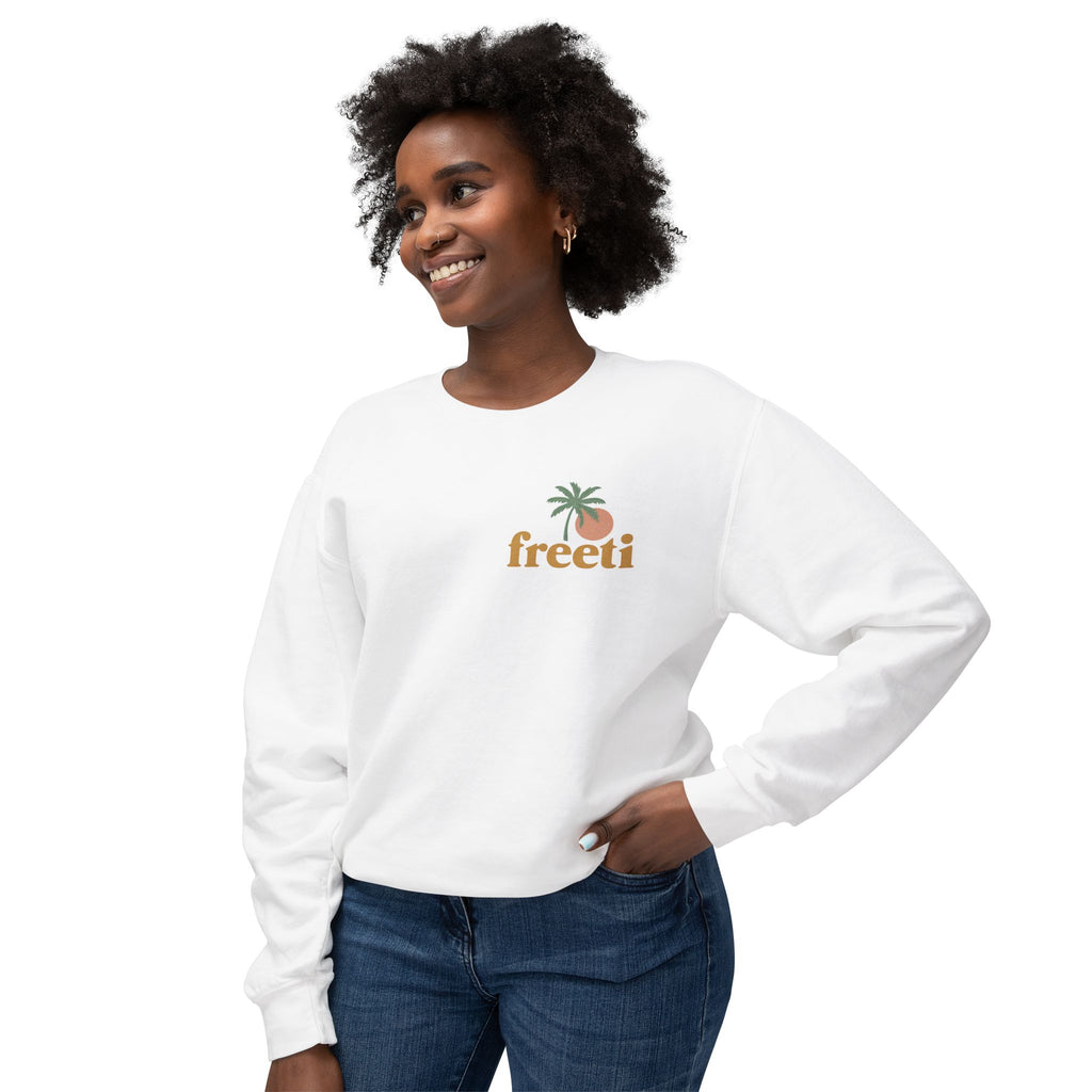 Tropical 'Freeti' Unisex Crewneck Sweatshirt, Lightweight Casual Wear, Summer Vibes, Gift for Her/Him, Cozy Lounge Top