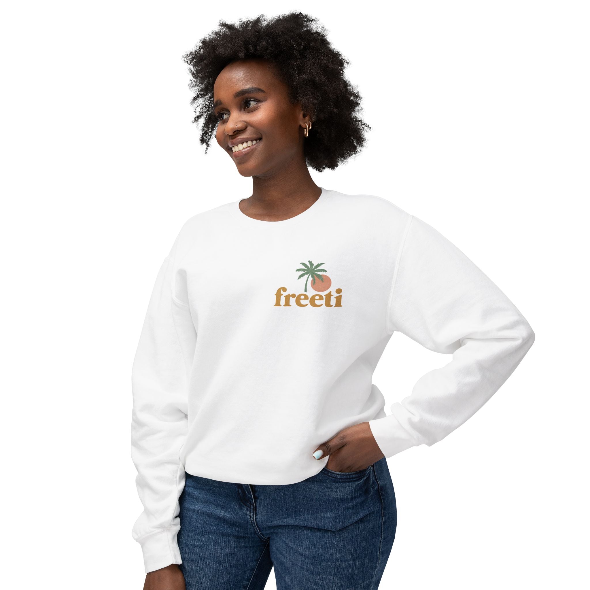 Tropical 'Freeti' Unisex Crewneck Sweatshirt, Lightweight Casual Wear, Summer Vibes, Gift for Her/Him, Cozy Lounge Top