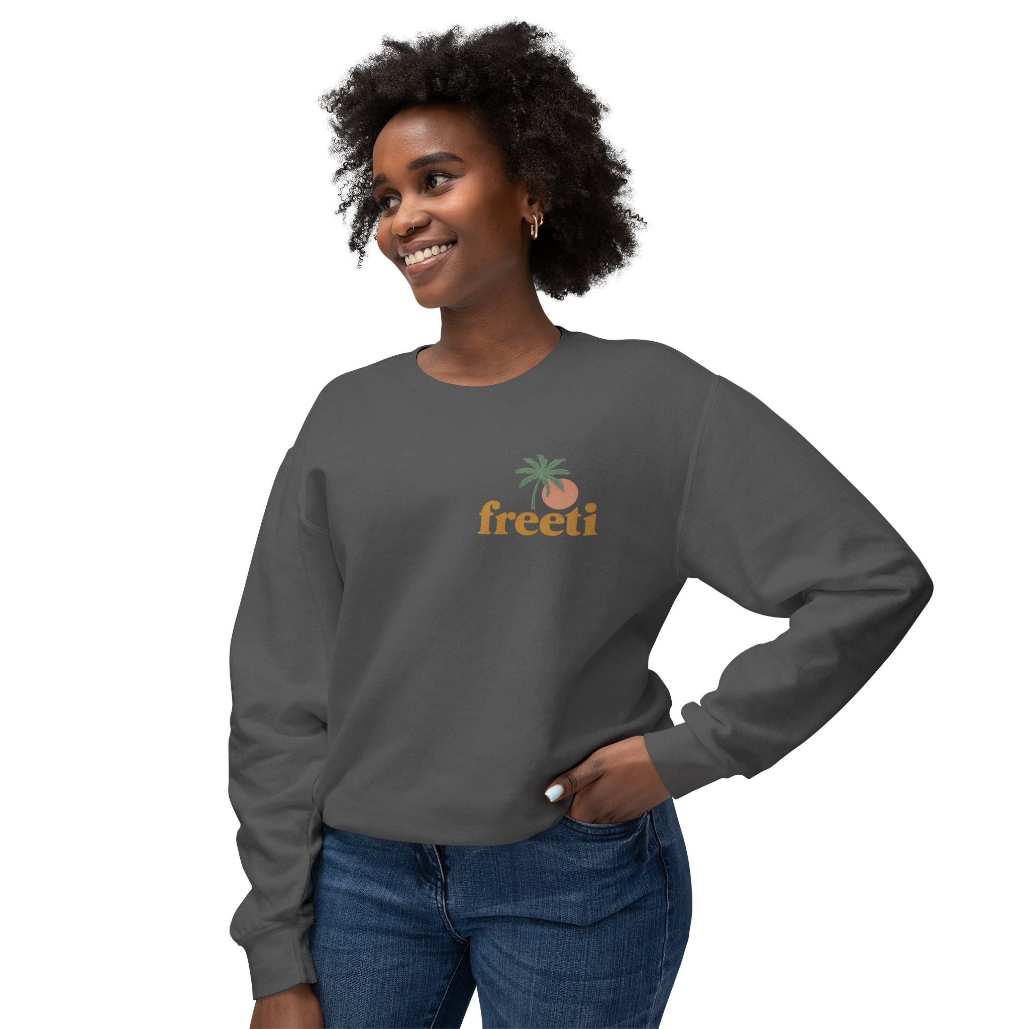 Tropical 'Freeti' Unisex Crewneck Sweatshirt, Lightweight Casual Wear, Summer Vibes, Gift for Her/Him, Cozy Lounge Top