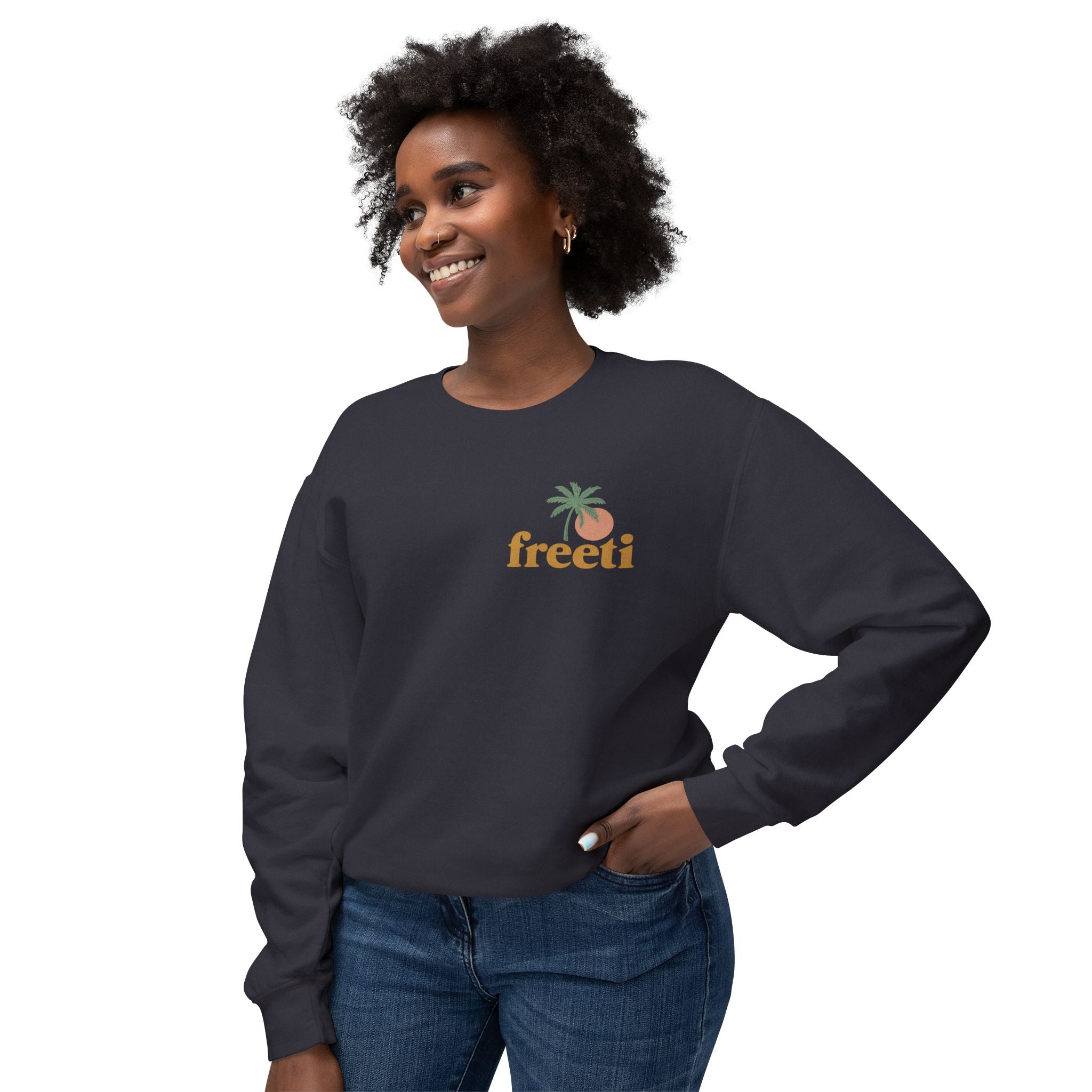 Tropical 'Freeti' Unisex Crewneck Sweatshirt, Lightweight Casual Wear, Summer Vibes, Gift for Her/Him, Cozy Lounge Top