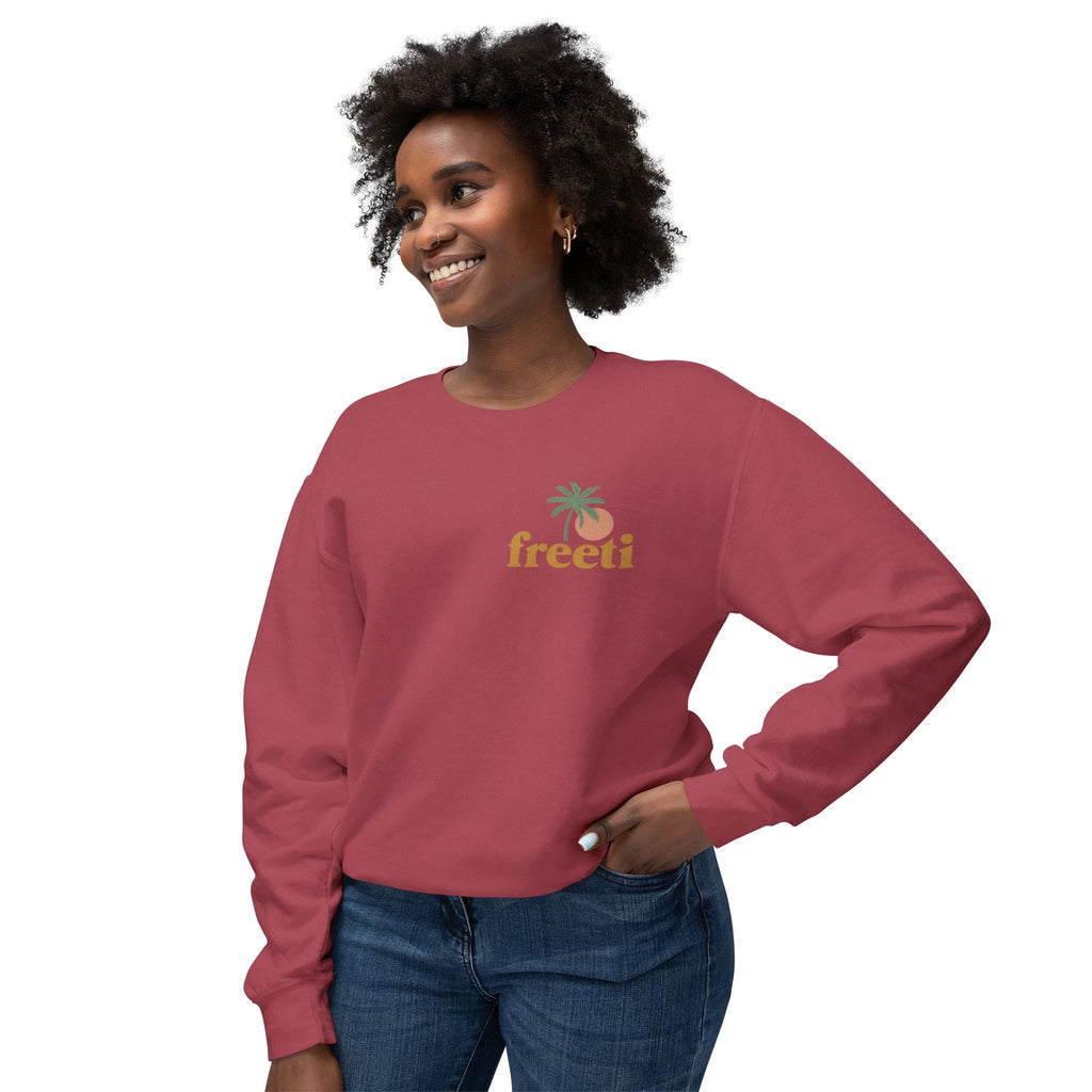 Tropical 'Freeti' Unisex Crewneck Sweatshirt, Lightweight Casual Wear, Summer Vibes, Gift for Her/Him, Cozy Lounge Top