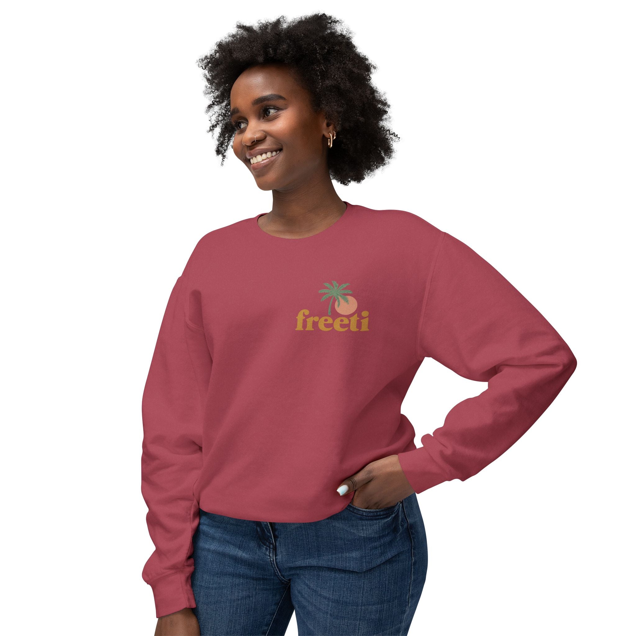 Tropical 'Freeti' Unisex Crewneck Sweatshirt, Lightweight Casual Wear, Summer Vibes, Gift for Her/Him, Cozy Lounge Top