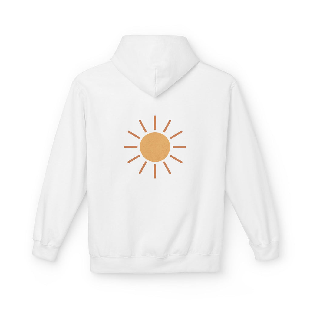 Light & Joy Fleece Hoodie with Sun Design, Perfect for Summer Days, Gift for Friends, Casual Wear, Outdoor Activities