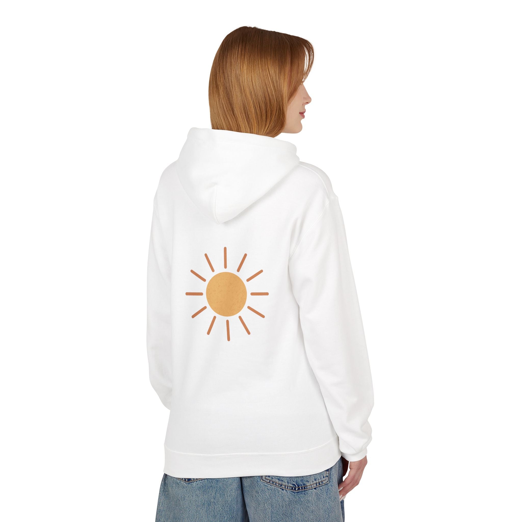 Light & Joy Fleece Hoodie with Sun Design, Perfect for Summer Days, Gift for Friends, Casual Wear, Outdoor Activities