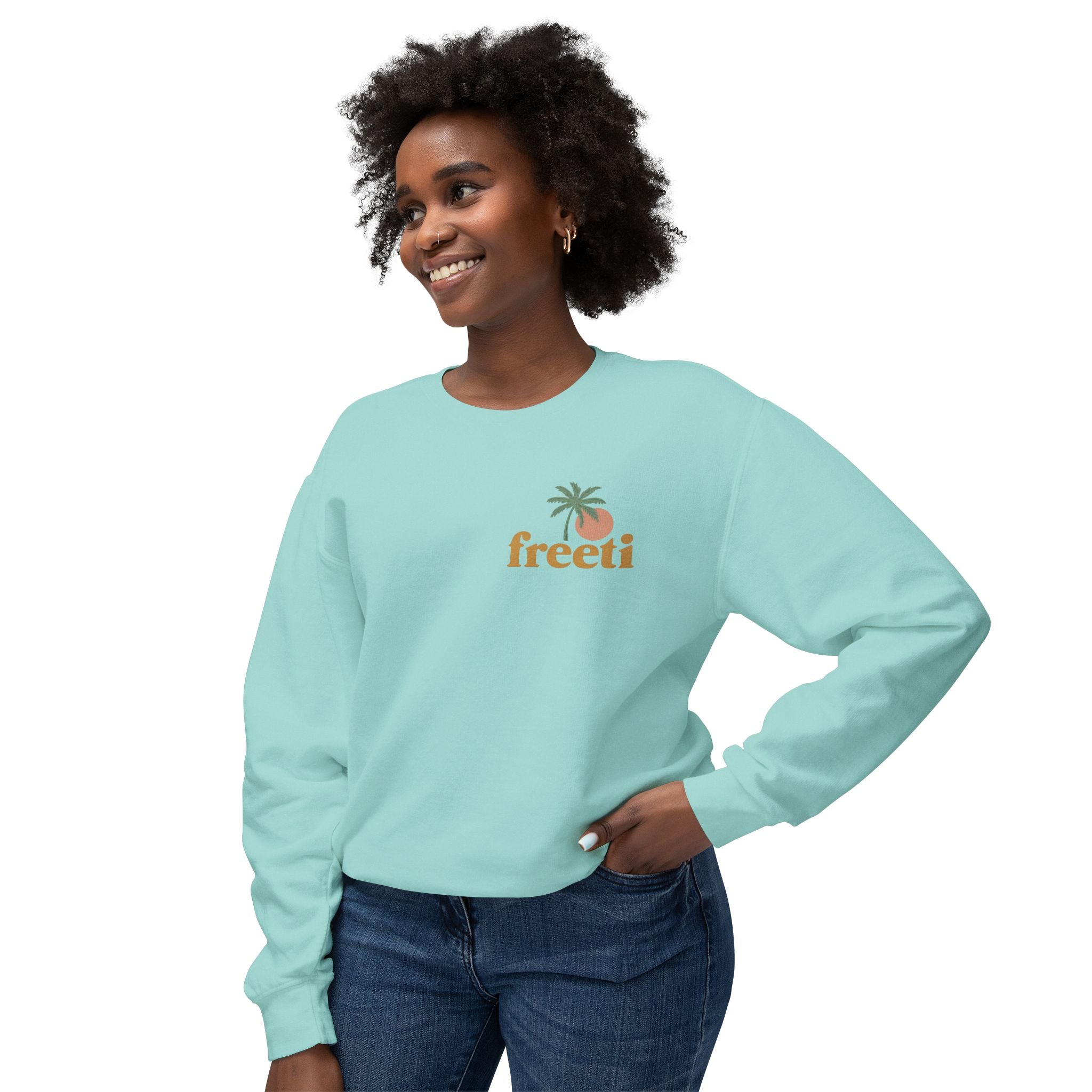 Tropical 'Freeti' Unisex Crewneck Sweatshirt, Lightweight Casual Wear, Summer Vibes, Gift for Her/Him, Cozy Lounge Top